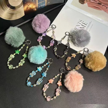 Брелок-подвеска арт. 209414 Звезда-бусина и меховой шарик 1 шт цвета микс в пак.