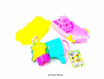 Песочный набор арт. 726-74A Корабль с лейкой и аксессуарами 7 предм. в сетке_