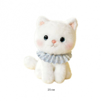 им Кошка арт. 209964 Белая с кружевным воротничком 25 см в пак.