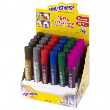 кс_Гель с блестками ЮНЛАНДИЯ, 662252 для декора,поделок,DIY, творчества,10,5 мл, цвета ассорти