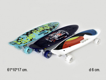 Скейт арт. 00165S/ 005" 61см, колеса PU, свет, 60*45 мм, с ручкой с кантом /8шт.//бл./