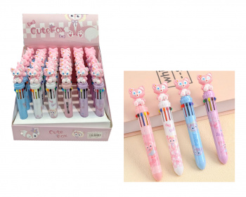 Ручка шарковая арт. 9005-709 Многоцветная (10 цветов) Розовая лиса 1 шт. (36 шт.) шоубокс