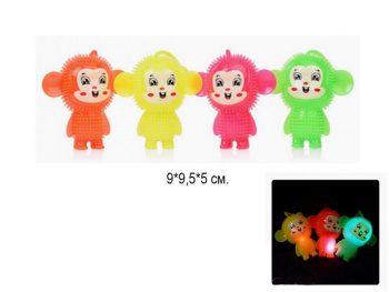 Мяч Антистресс арт. 2210-3-22 Обезьяна цвета микс свет на резинке (12 шт.) шоубокс•=