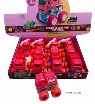 Машина на батар. арт. RS6803E Пожарная ассорти шестеренки, свет, вращение 360°(12 шт.) шоубокс•